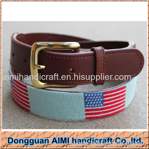 Needlepoint belt genuine leather belt