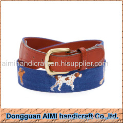 AIMI Craft 100% handmade fashion adult needlepoint belt with dog pattern design