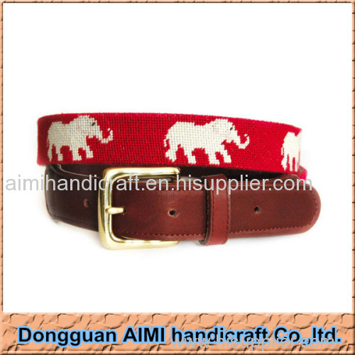 AIMI New design 100% handmade men's fashion needlepoint belt with elephant pattern