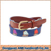 AIMI Wholelsale boat pattern leather waist belt wool thread needlepoint belt with buckle