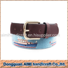 AIMI Hot selling 100% handmade needlepoint belt with genuine cowhide leather