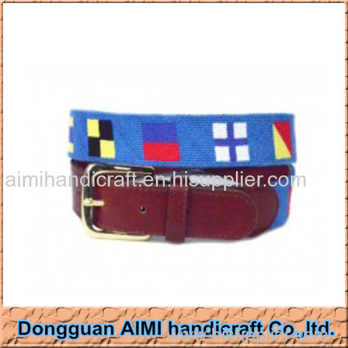 AIMI New Arrival Handmade Needlepoint Belt braided Leather Belt With Needlepoint Craft