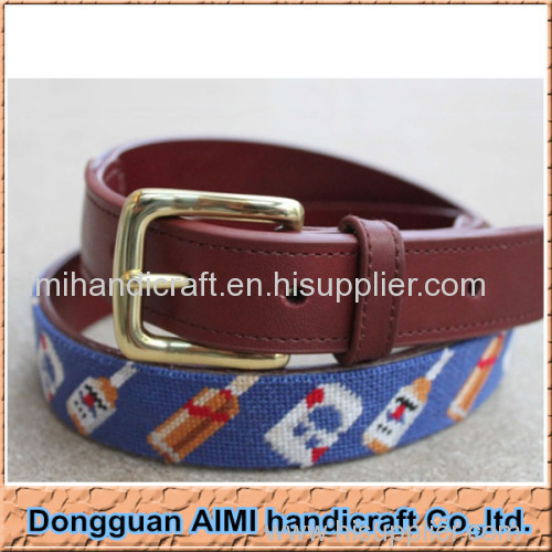 AIMI The Colorful Bottles Needlepoint Belts with Genuine Cowhide Leather