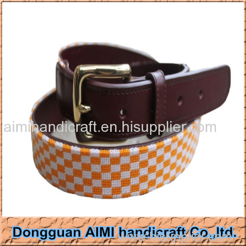 AIMI Popular plaid handmade lady needlepoint belt with genuine leather