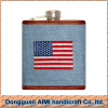 AIMI 5OZ/60Z Stainless steel material American flag needlepoint hip flask with genuine leather