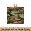 AIMI Camouflaged color needlepoint stainless steel hip flask with genuine leather wholesale
