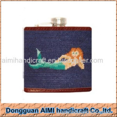 AIMI Navy blue needlepoint hip flask stainless steel flask wholesale