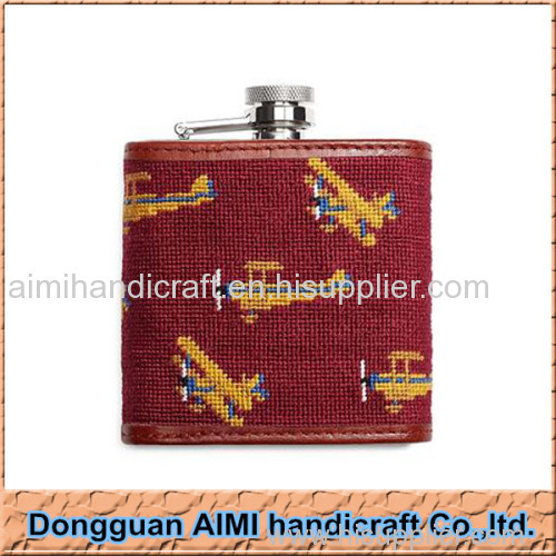 AIMI 2016 quality fashion hip flask needlepoint leather hip flask from china