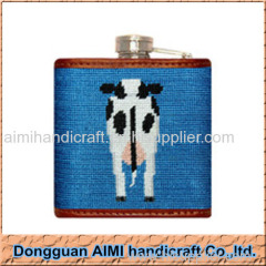AIMI Dairy cow design flask portable needlepoint hip flask leather wine hip flask for sale in china