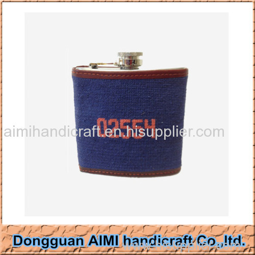 AIMI Custom design 5oz stainless steel flask needlepoint leather flask