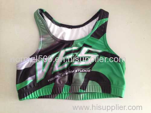 2016 hot design cheer dance sports bra printed logo sexy open cheerleader costumes top bra