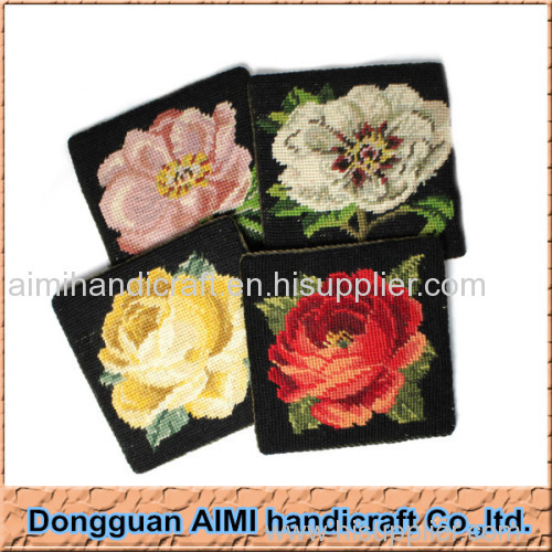 AIMI Square flower pattern needlepoint handmade cup coaster needlepoint cup mat wholesale