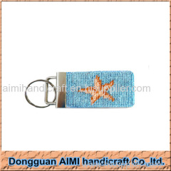 AIMI Light blue leather key fob needlepoint key chain for sale