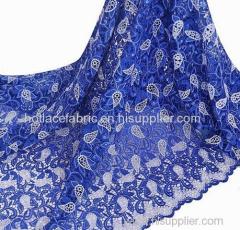 Hot selling african embroidery guipure cord lace fabric with rhinestones for nigerian wedding dress