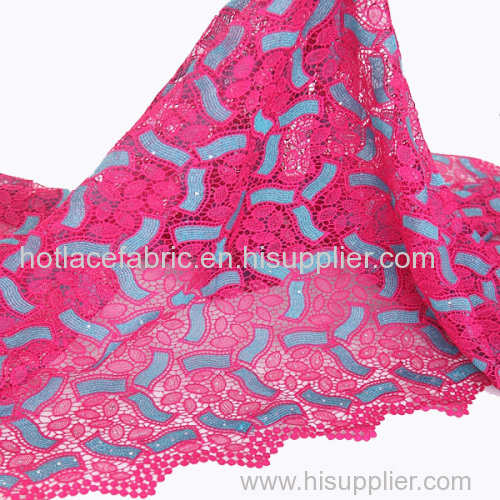 Unique design embroidered rhinestones nigerian lace fabric high quality guipure cord lace