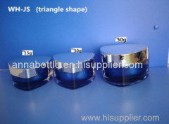 empty 15gm 30gm 50gm triangular shape cosmetic acrylic jar in shiny silver lid