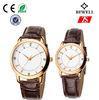 Vogue Couple Lover Stainless Steel Wrist Watches With Leather Strap