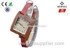 Fashion Square Face Ladies Analog Wooden Watch With Leather Band