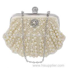 New Fashion Women Single Side Beaded Lady Cultch Pearl Evening Bag Gorgeous Bridal Wedding Purse Party Handbag