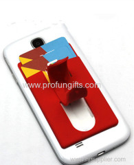 Promtional gift 3M sticker silicone mobile phone card pocket with stand holder