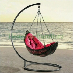 Outdoor patio rattan long hammock with cushions