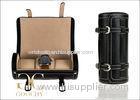 Black Wrist Watch Organizer / PU Leather Watch Roll Travel Case For Triple Watch