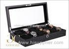 MDF 12 Slot Watch Box Black / Wooden Watch Display Case For Men