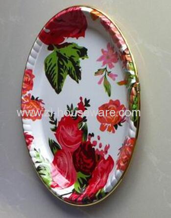 Festival holiday Porcelain fruit plate print candy snack fruit dish plastic nuts tray oval shape