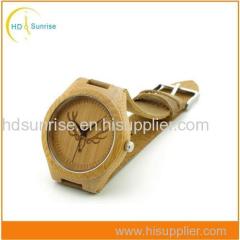 New Fashion Wooden Wrist Watch Men's Bamboo Watch with Leather Strap
