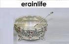 Silver Home Sugar Bowl / Zinc Sugar Pot With Spoon Flower Pattern