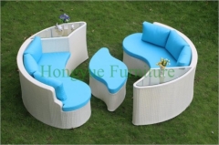 Outdoor rattan sectional sofa set with blue cushions design