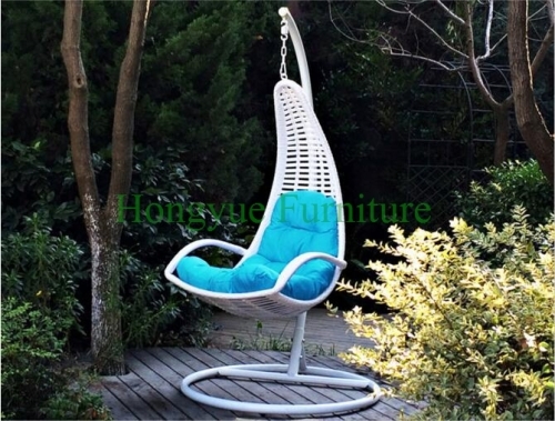 White rattan hammock with blue cushions supplier from china