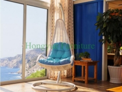 White rattan hammock with blue cushions supplier from china