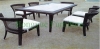 Rattan garden dining set furniture with white cushions