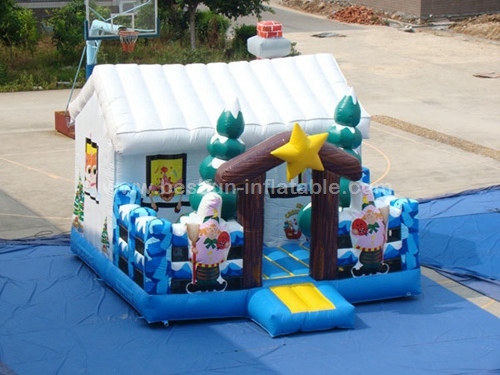 Snowman inflatable bounce house for christmas with tree