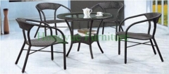 Brown color new pe rattan dining table chair set