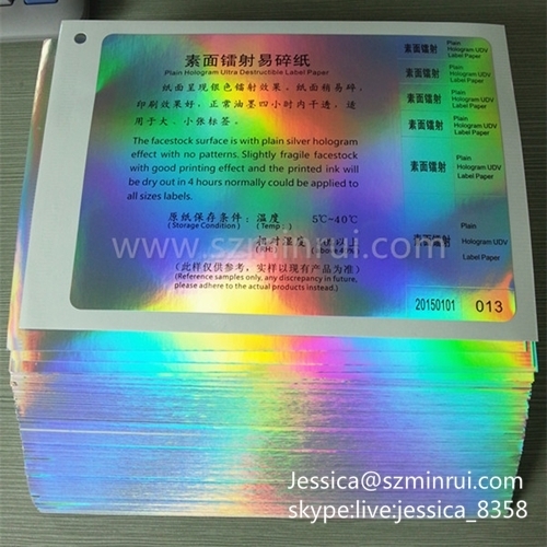 Newest Product Destructible Holographic Fragile Label One Time Use Hologram Eggshell Sticker Paper Sheets