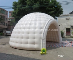 White inflatable dome tent with removable door