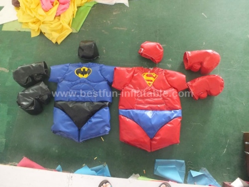 Padded superhero children sumo suits with sumo wrestling mat