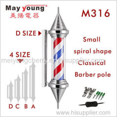 Chromed plated with small spire shape classic barber shop salon pole