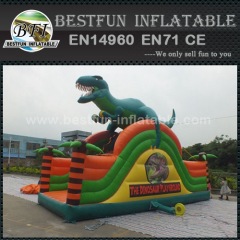 Dinosaur single lane inflatable slides with dragon for park