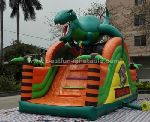 Dinosaur single lane inflatable slides with dragon for park