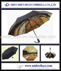 Double layer pretty painting three fold umbrella high quality oil pattern 3 fold umbrella