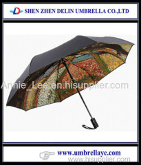 Double layer pretty painting three fold umbrella high quality oil pattern 3 fold umbrella