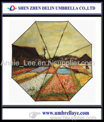 Double layer pretty painting three fold umbrella high quality oil pattern 3 fold umbrella