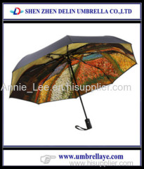 Double layer pretty painting three fold umbrella high quality oil pattern 3 fold umbrella