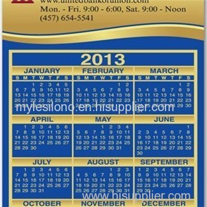 Calendar Sq Crnr 4.94inch X 2.91inch Magnets