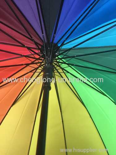 16K Colorful Rainbow Umbrella with Wooden Handle