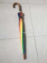 16K Colorful Rainbow Umbrella with Wooden Handle