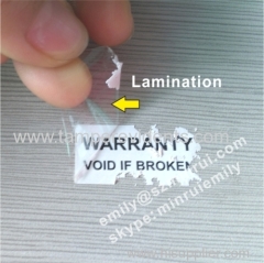 Destructible Warranty Void Stickers With Lamination